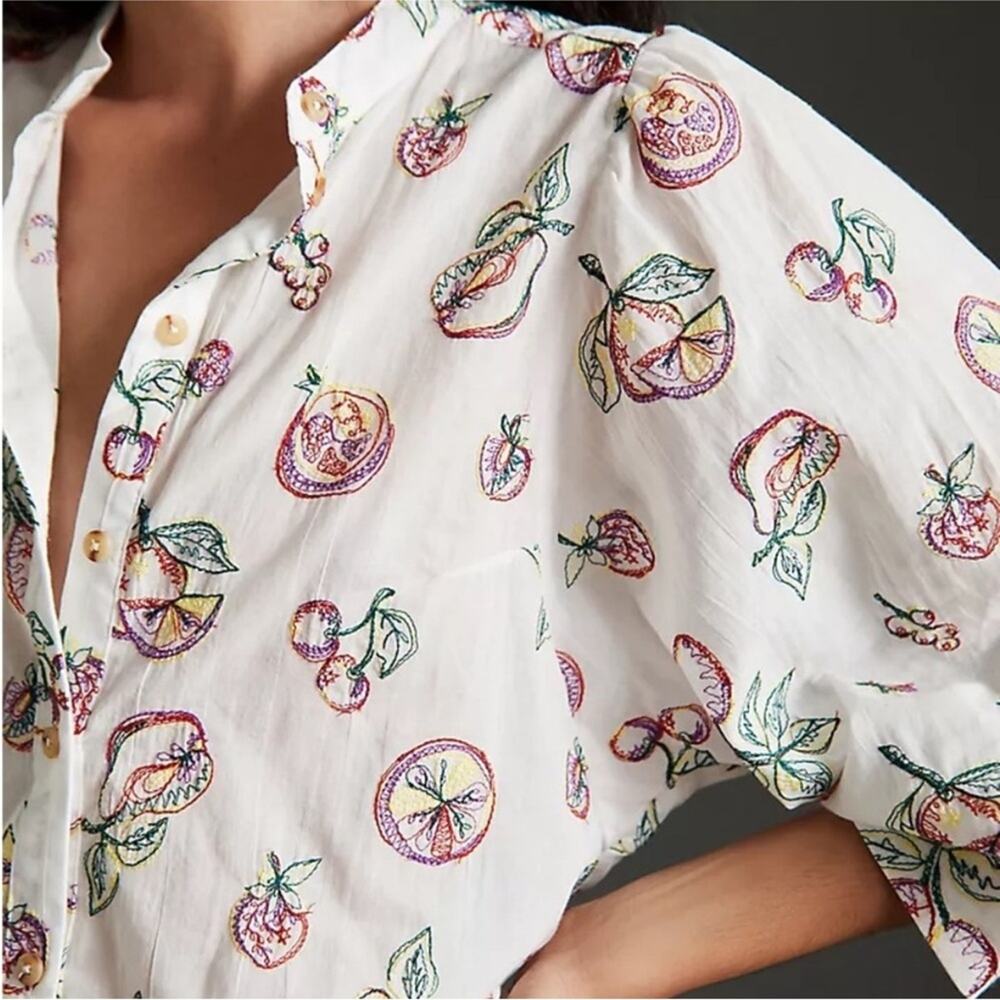 Anthropologie Pilcro Bella Embroidered Fruit Blouse XS - Picture 2 of 13